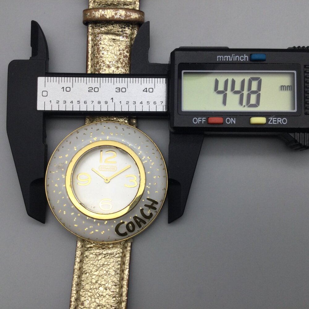 Vintage Coach Watch Women 45mm Gold Tone Glitter Bezel Leather Band New Battery - Picture 13 of 15